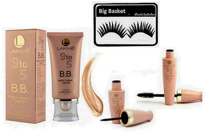 

big basket Eyelashes, 9 To 5 BB Bright Benefit Cream & Foundation, Liner&Mascara(Set of 4)