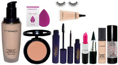 

professional kit Mac Hyper Real SPF 15 Foundation & Sponge Puff & Mac Face Compact & Padma Mascara & Eyeliner & Eyelashes & Mac Lipstick & Pro Longwear Concealer & Select Cover-up & Stick Kaj & Primer(Set of 11)