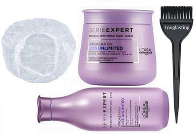 

Longlasting Hair Brush & L'Oreal Series Expert Prokertin Liss Unlimited Shampoo + Masque & Shower Cap(Set of 4)
