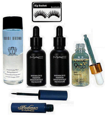 

big Basket Eyelashes, Mac Hyper Real Foundation (Pack of 2), Bobbi Brown Instant Long Wear Makeup Remover, Padma Eyeliner, 9to5 Face Serum(Set of 6)