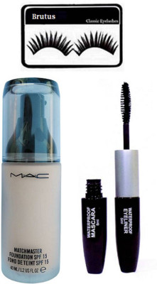 

Brutus Eyelashes, Mac Matchmaster Foundation, Colorbar 2 in 1 Mascara & Eyeliner(Set of 3)