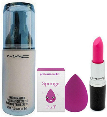 

professional kit Sponge puff & Mac Matchmaster Foundation & Pink Lipstick(Set of 3)