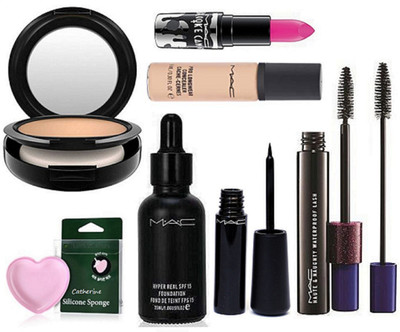 

CATHERINE Silicon Puff With Mac Studio Fix Compact & Hyper Real Foundation,Liquid Eyeliner And Mascara,Brooke Candy Lipstick,Pro longwear Concealer(Set of 7)