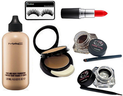 

brutus Eyelashes, Mac Two Way Compact, Hello Kitty Two Eyeliner, Matte Finish Lipstick, Face & Body Foundation(Set of 5)