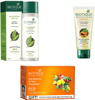 

BIOTIQUE BIO anti-tan facial kit, Morning Nectar Flawless Skin Moisturizer, papaya face wash(Set of 3)