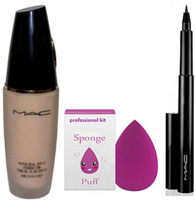 

professional kit Sponge puff & Hyper Real Foundation & Pen Eyeliner(Set of 3)