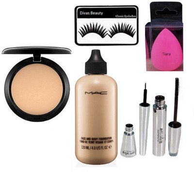 

tiara Sponge Puff , Studio Fix Compact , Face & Body Foundation , Brook Candy Liner And Mascara , Eyelashes(Set of 6)