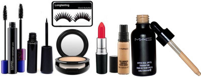 

Longlasting Eyelashes, MacHyper Real Foundation, Studio Fix Compact, Pro Long Wear Concealer,Lustre Lipstick, Waterproof Eyeliner, Haute and Naughty Double Effect Mascara(Set of 7)