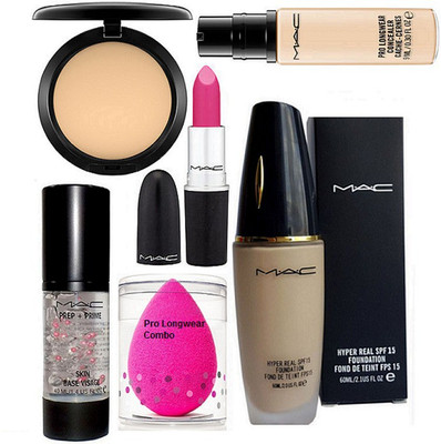 

pro longwear combo Sponge Puff, Mac Hyper Real Foundation SPF 15,Pro longwear Concealer,Face Primer,Candy Yum-Yum Lipstick,Studio Fix Compact,(Set of 6)