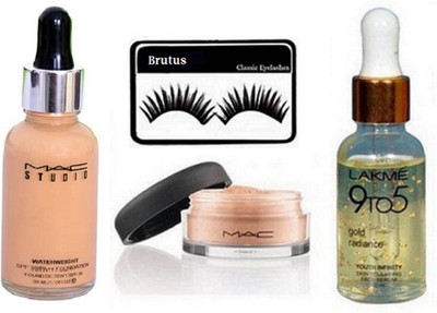 

brutus Eyelashes, Mac Studio waterweight Foundation, losse Powder, 9to5 face Serum(Set of 4)