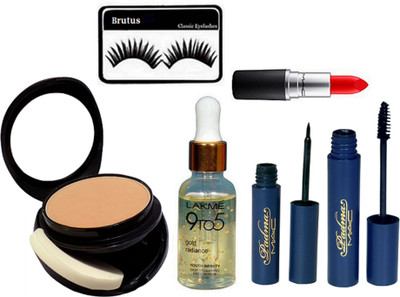 

brutus Eyelashes, Mac Two Way Compact, Matte Finish Lipstick, Padma Eyeliner & Mascara, 9to5 Face Serum(Set of 6)