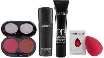 

Professional kit Sponge Puff, Mac Prep-Prime B B Cream, Pre+Primer Moisture Infusion Serum Hydratant& Mac 2 Shade Blusher(Set of 4)