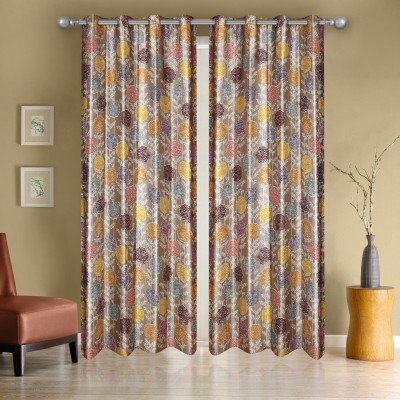 E-Retailer 274 cm (9 ft) Polyester Semi Transparent Long Door Curtain (Pack Of 2)(Floral, Brown)