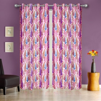 E-Retailer 274 cm (9 ft) Polyester Semi Transparent Long Door Curtain Single Curtain(Floral, Pink)
