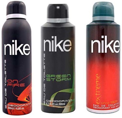 Nike ON FIRE GREEN STORM AND EXTREME Deodorant Spray - For Men Women600 ml Pack of 3