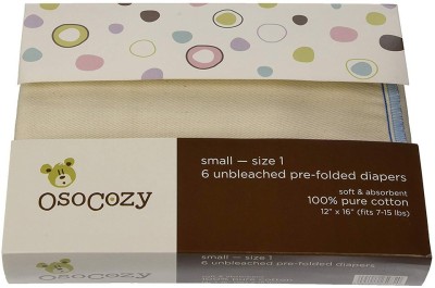 

OsoCozy Prefolds Unbleached Cloth Diapers, Size 1, 6 Count - Soft, Absorbent and Durable 100% Indian Cotton Natural Diapers For Infants - Highest Quality & Best-Selling Cloth Diapers Sold Online - M(6 Pieces)