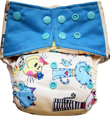 

kiddiehug Ready-to-wear All in One diaper 0-2 year Blue (Felines) - New Born(8 Pieces)