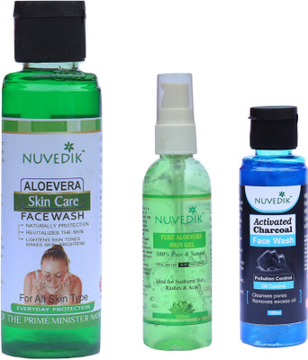 

Nuvedik Aloevera Skin Gel, Aloevera Skin Care and Activated Chalcoal Facewash - 100ml (Each)Combo Face Wash(300 ml)