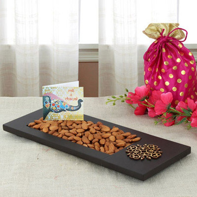 

Ferns N Petals almonds in wooden tray Combo(250 g)
