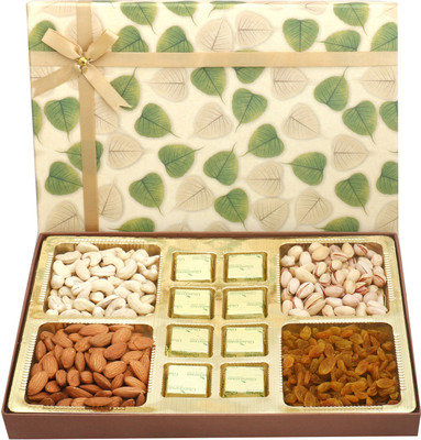 Ghasitaram Gifts Chocolates- Green Leaf Dryfruits and 8 pcs Chocolates- Box Combo(6)