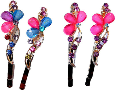 

Proplady Partywear (Set of 4 pieces) Stylish Rhinestone Metal Hair Clips for Girls & Women|Wedding Hair Accessories|Designer Hair Clip, Hair Pin, Tic Tac Clip, Hair Accessory Set(Multicolor, Pink)