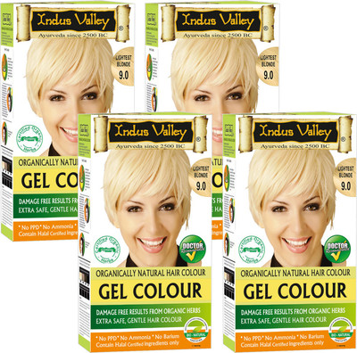 

Indus Valley Organically Natural Gel Lightest Blonde 9.0 (Set of 4) One Touch Pack Halal Certified Hair Color(Lightest Blonde 9.0)