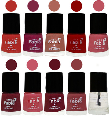 

FABIA Matte Nail Polish Combo/Multicolor Nail Polish/Mix Color/Combo Color Set of 10pcs(6ml each) 110202045 Candy Orange-Dark Magenta-Coral-Red-Coral Pink -Jam-Light Pink-Maroon-Dark Nude-Top Coat(Pack of 10)