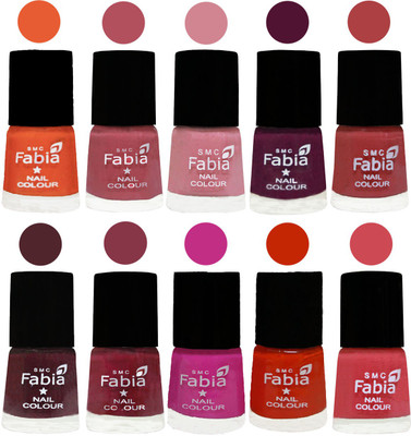 

FABIA Matte Nail Polish Combo/Multicolor Nail Polish/Mix Color/Combo Color Set of 10pcs(6ml each) 110201803 Sour Orange-Mauve Pink-Rose-Boysenberry-Peach-Wine-Wine Red-Pink Pink-Fire Orange-Baby Pink(Pack of 10)
