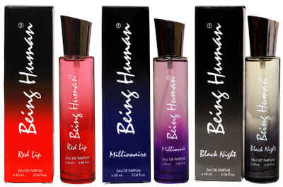 

Being Human Perfume Red Lip, Millionaire & Black Night (Set of 3) Eau de Parfum - 60 ml(For Men & Women)