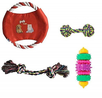 

SRI Dog Chew Toys - Set of 4 High Quality Puppy Chewable Playing Toys - Natural Cotton Rope Flying Disc Biting Chew Toy Cotton Chew Toy For Dog