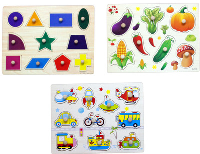 

Hnt Kids wooden pegged shape vegetable and transport inset puzzle(31 Pieces)