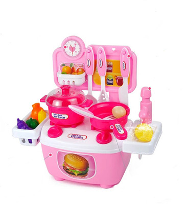 

TALKING GANESHA Kitchen Set Cooking Pretend Play Toy with Accessories & Real Water Faucet - PINK (Made From ABS Material)