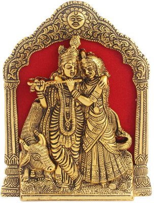 Handicrafts Paradise Radha Krishna with cow on thin metal frame wall hanging and for table antique golden finish by Handicrafts Paradise Decorative Showpiece  -  22 cm(Aluminium, Gold)