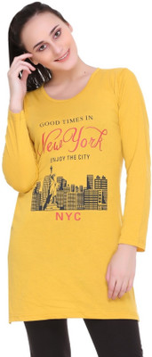 IN Love Casual Full Sleeve Printed Women Gold Top
