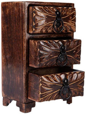 

Sublime Arts Beautiful designed three compartments wooden jewellery Vanity Box(Brown)