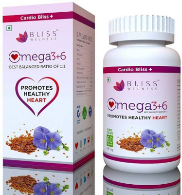 

Bliss Welness Cardio Bliss Plus Premium Omega 3 6 9 (Omega 3 + Omega 6 + Omega 9) Oil Triple Omega Combo Heart Health / Brain Development 100% Vegetarian / Vegan Health Supplement - 60 Vegetarian Capsules(60 No)