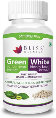 

Bliss Welness Slim Bliss Plus Premium Combo of Green Coffee Bean Extract 50% CGA + White Kidney Bean Extract Powder Weight Loss / Inch Reduction Health Supplement - 60 Vegetarian Capsules(60 No)