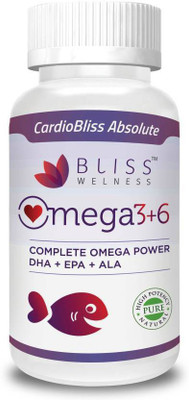 

Bliss Welness Cardio Bliss Absolute Omega 3 6 9 - 5 Omega Combo - ALA + DHA + EPA + LA + OA (Omega 3 + Omega 6 + Omega 9) Oil Heart Care / Brain Development Health Supplement - 60 Softgel Capsules(60 No)