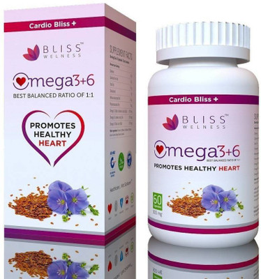

Bliss Welness Cardio Bliss Plus Omega 3 6 9 (Omega 3 + Omega 6 + Omega 9) Oil Triple Omega Combo Heart Care / Brain Development Health Supplement - 60 Softgel Capsules(60 No)