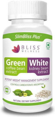 

Bliss Welness Slim Bliss Plus Premium Combo of Green Coffee Bean Extract 50% CGA + White Kidney Bean Extract Powder Weight Loss / Inch Reduction Health Supplement - 120 Vegetarian Capsules(120 No)