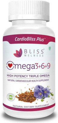 

Bliss Welness Cardio Bliss Plus Premium Omega 3 6 9 (Omega 3 + Omega 6 + Omega 9) Oil Triple Omega Combo Heart Health / Brain Development 100% Vegetarian / Vegan Health Supplement - 120 Vegetarian Capsules(120 No)