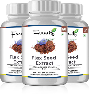 

Farmity Flaxseed Extract (Natural Source of Omega 3-6-9) 500mg Pack of 3(180 No)