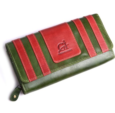 

Growth India Women Multicolor Genuine Leather Wallet(8 Card Slots), Green & red