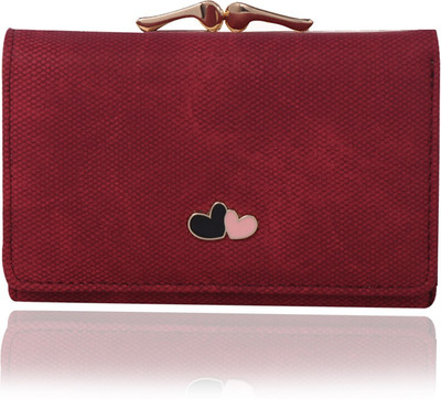

Bee fashionable Women Maroon Artificial Leather Wallet(6 Card Slots), Gold crome cross lock pocket;rusk maroon