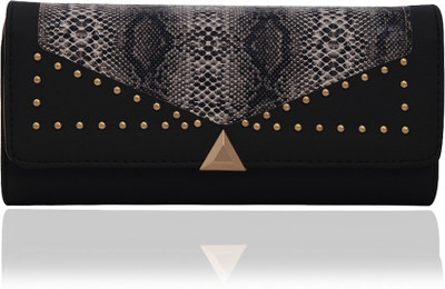 

Bee fashionable Women Black Artificial Leather Wrist Wallet(10 Card Slots), Gold color dots;texture black