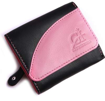 

Growth India Women Multicolor Genuine Leather Wallet(7 Card Slots), Black & pink