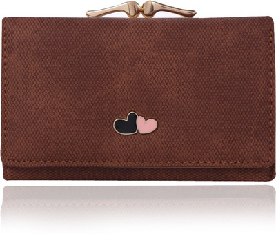 

Bee fashionable Women Brown Artificial Leather Wrist Wallet(6 Card Slots), Gold crome cross lock pocket;rusk brown