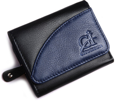 

Growth India Women Multicolor Genuine Leather Wallet(7 Card Slots), Black & blue