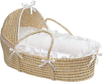

Badger Basket Moses Basket with Hood and Bedding, Natural/White Standard Bunk(Fabric, White)