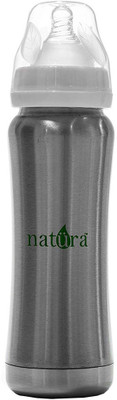 

Natüra StainlessSteel Infant Baby Bottle High Quality with Natural Medium Flow Anti Colic Nipple Insulated and Double-Wall Antibacterial Stainless BPA Free 6 Month +, FDA Approved - 94 ml(Silver)